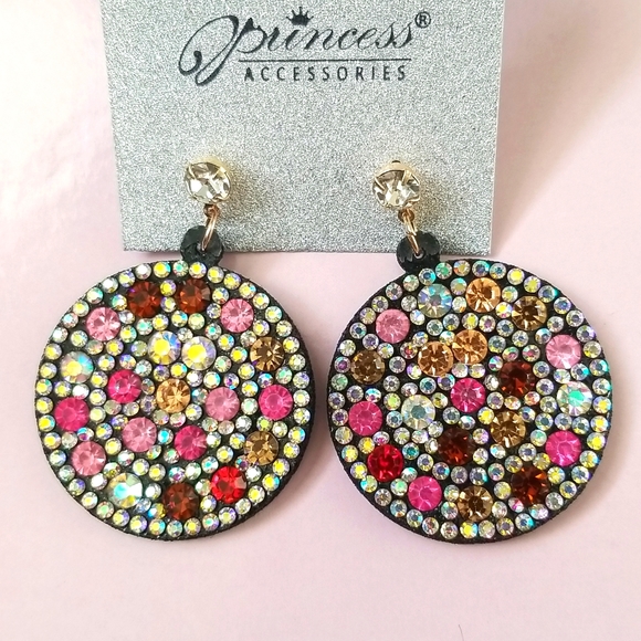 Princess Accessories Jewelry - 3 for $15 Gorgeous Round Kaleidoscope Rhinestone Crystal Earrings